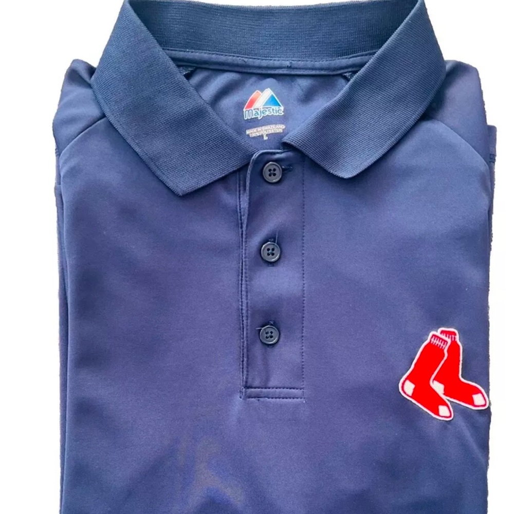 Majestic Men's Cool Base Boston Red Sox Short-Sleeved Polo Shirt Size L Blue